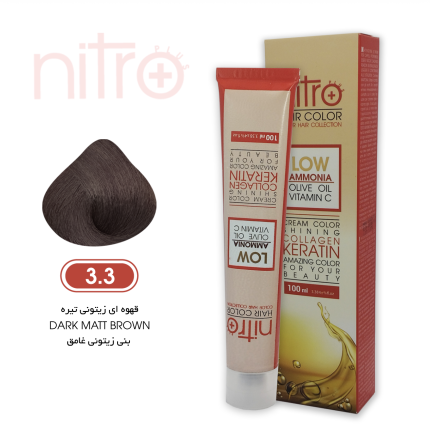 رنگ مو قهوه ای زیتونی تیره نیترو حاوی کراتین Nitro Color 3.3