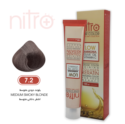 رنگ مو بلوند دودی متوسط نیترو حاوی کراتین Nitro Color 7.2